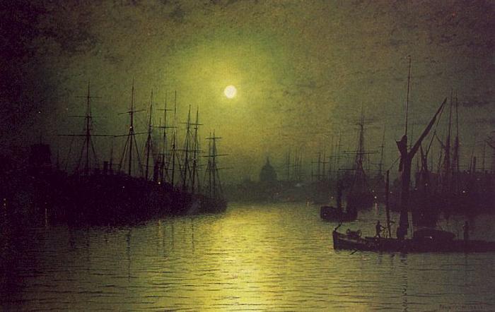 Atkinson Grimshaw Nightfall Down the Thames Sweden oil painting art